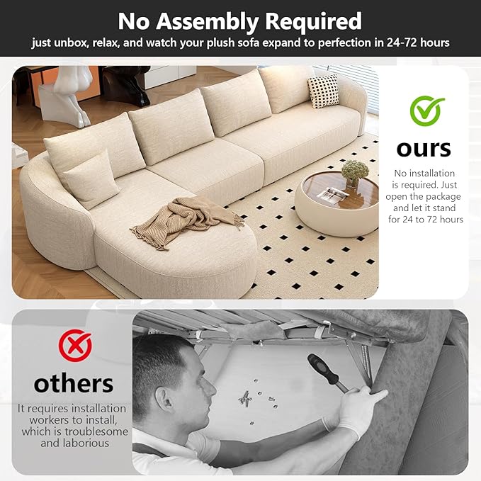 138.6" Modular Sectional Couches Luxury Modern Curved Back Sofa,Minimalist Comfy L-Shape Boneless Cloud Couch for Living Room Apartment,(Left Facing Chaise,White)