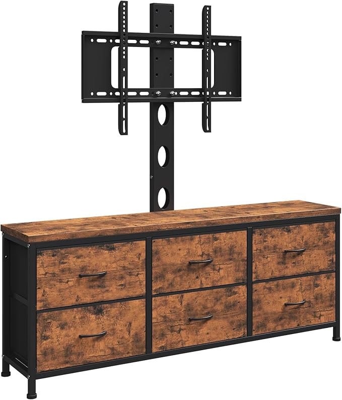 TV Stand with Mount, Fabric Dresser with 6 Drawers for 32/45/55/60/65/75 inch TVs, Dresser Entertainment Center, Modern Media TV Console Table