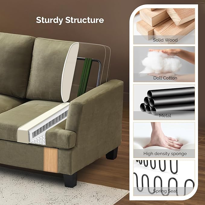 VINGLI Olive Green 83" Sofa Couches for Living Room, Modern Comfy 3 Seater Couch Faux Suede 25.6" Deep Seat Upholstery Cozy Sofas for Small Space, Bedroom, Apartment, Home Office