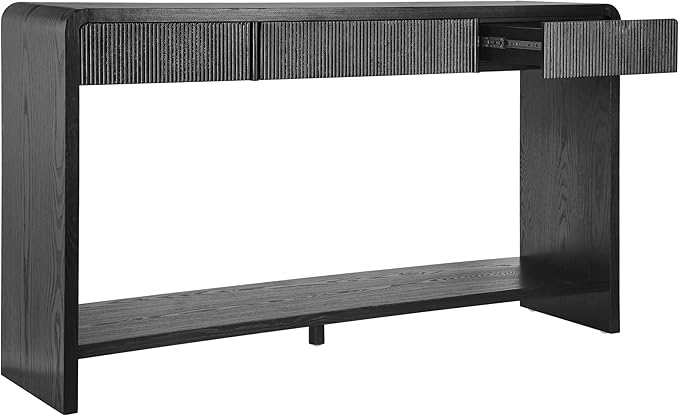 Modern Fluted Entryway Console Table 59’’ Long Entry Sofa Table with Drawers & Storage Shelf for Living Room Entrance Hallway, Easy Assembly, Black