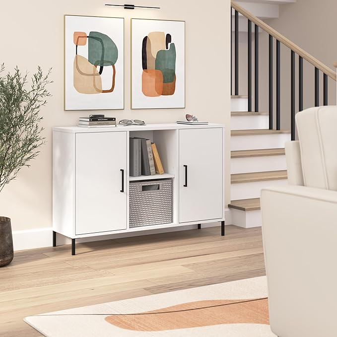 Bush Furniture Essence Accent Cabinet with Doors in White | Organizers and Shelves for Home Office Workspace, Living Room, Entryway, Bedroom, and Mudroom