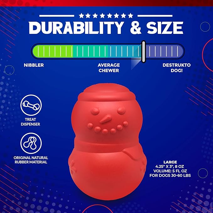 SodaPup MuttsKickButt Snowman – Durable Dog Treat Dispenser & Chew Toy Made in USA from Non-Toxic, Pet Safe, Food Safe Natural Rubber for Mental Stimulation, Problem Chewing, Calming Nerves & More