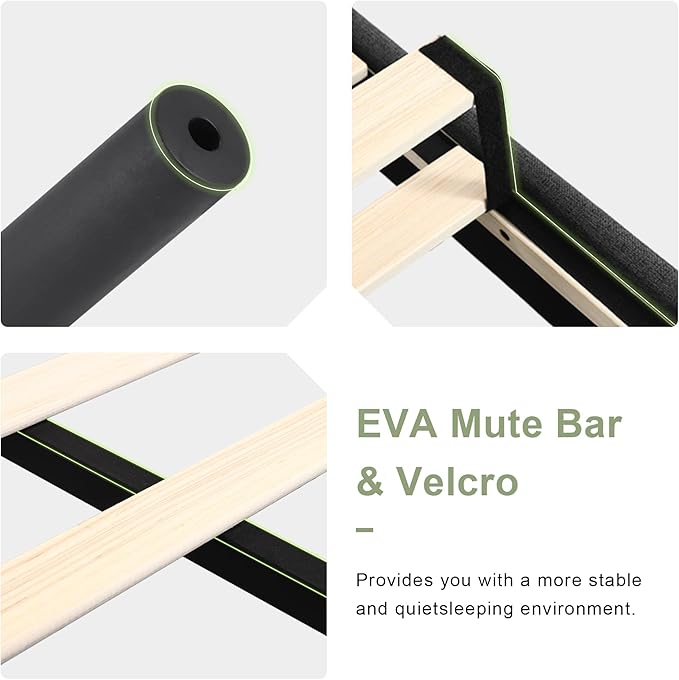 Feonase King Size Bed Frame with Wingback Tufted Headboard, Upholstered Platform Bed Frame with Heavy Duty Wooden Slats Support, Noise-Free, No Box Spring Needed, Easy Assembly, Black