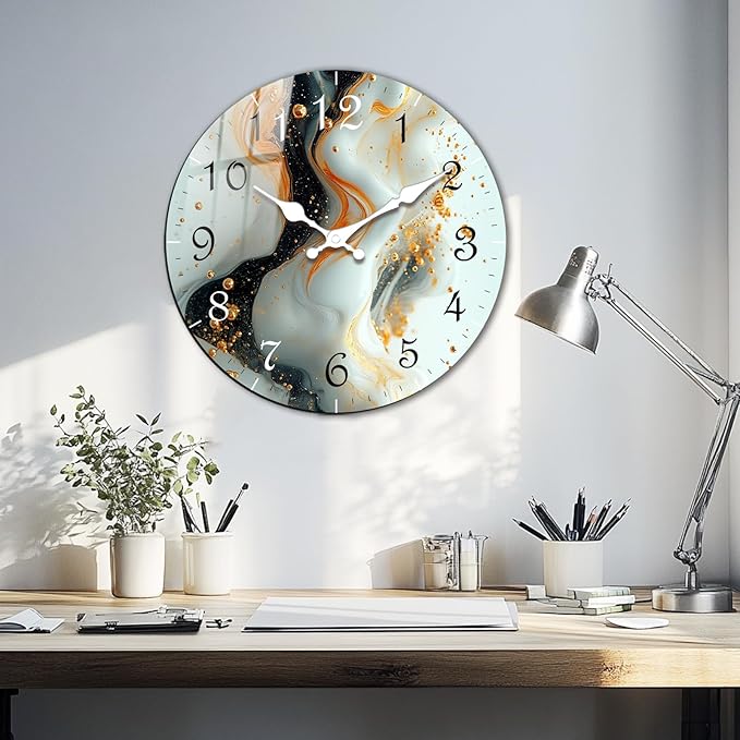 Marble Texture Large Wall Clocks 16 Inch Battery Operated Clocks Modern Round Silent Wall-Clock Non Ticking Decorative for Office, Living Room