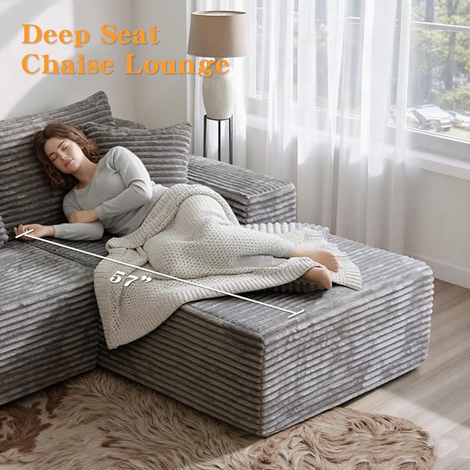 106'' Boneless Couches for Living Room, L Shaped Modular Sectional Sofa with Chaise Lounge, Faux Rabbit Fur & Layered Cushion Deep Seat Cloud Couch, No Assembly (Light Coffee, Right Facing Chaise)