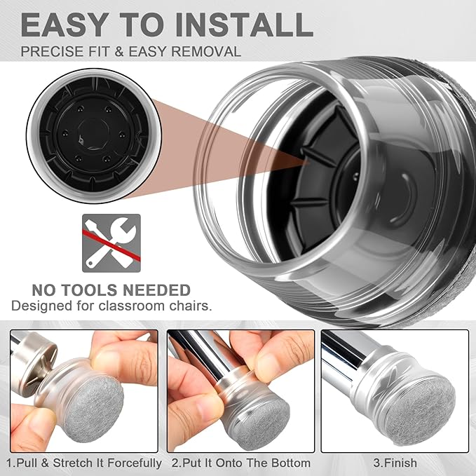 Chunful 32 Pcs Chair Leg Floor Protectors TPE Classroom Chairs & Desks Leg Covers with Quiet Felt Sliders Prevent Floor Scuffs & Scratches Desks Foot Caps Pads Teacher Classroom Supplies (Light Gray)