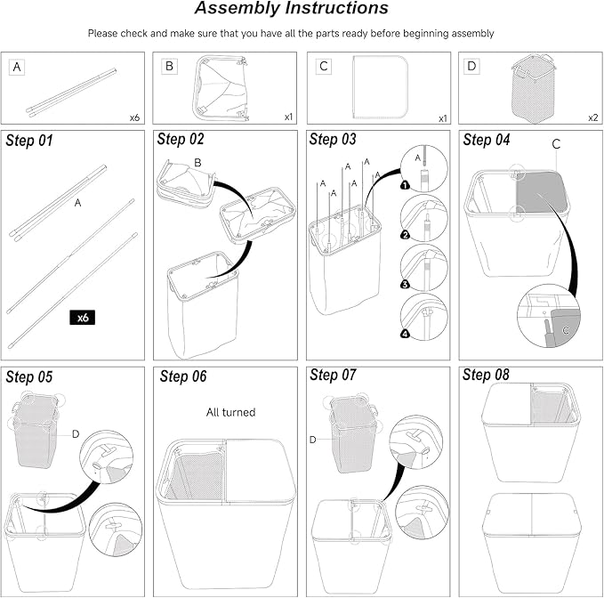 DOKEHOM 160L Double Laundry Basket with Removable Lid and Laundry Bags, Large Collapsible Laundry Hamper with 2 Sections (Black)