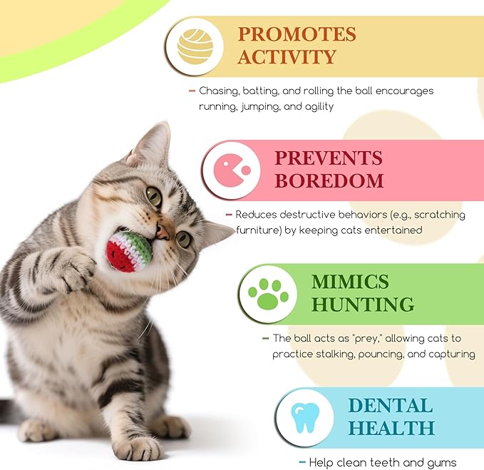 12 Pack Cat Toy Balls, Hand-Knitted Woolen Yarn Cat Balls Toy with Bell Inside, Interactive Kitty Toys for Indoor Kitten Teething, Chasing & Self Play(Fruit-Shaped)