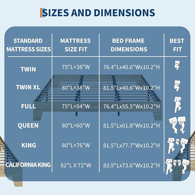 Garvee Wood Platform Bed Frame, King Size Bed Frame, Wood Slat Support, No Box Spring Needed, Easy Assembly, Noise-Free Design, Underbed Space for Storage