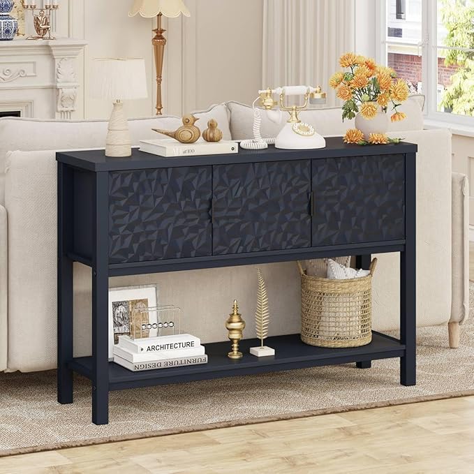 FATORRI Console Table for Entryway, Modern Sofa Table with Storage, Entry Tables with Shelf for Living Room Hallway (47.24 Inch Wide, Navy Blue)