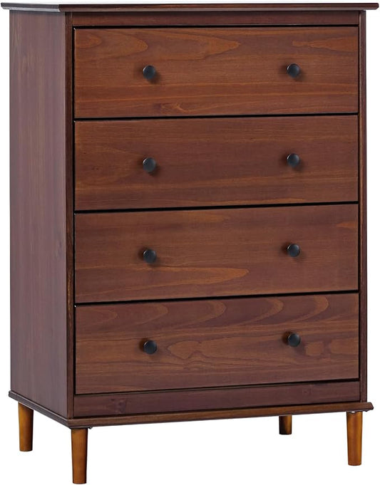 Walker Edison Modern Tall 4-Drawer Solid Wood Dresser Bedroom Storage Drawer Organizer Closet Hallway, 40 Inch, Walnut