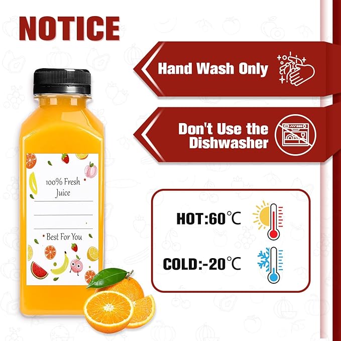 12pcs 12oz Plastic Juice Bottles, Reusable Juice Containers with Black Tamper Proof Lids, Brush, Funnel and Labels, Clear Juice Containers for Juicing, Smoothie and Homemade Beverages