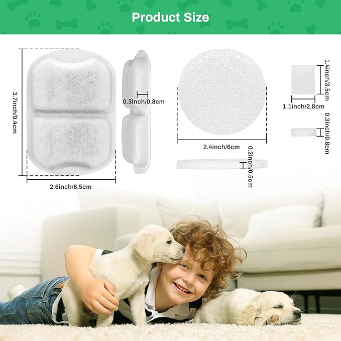 16-pack Dog Water Fountain Filter Replacement for 7L/230oz/1.8G Stainless Steel Dog Fountain Super Quiet with Triple Filtration for Large Cats Multi-Pet Home (16 Set Filters for 7L Pet Fountain)