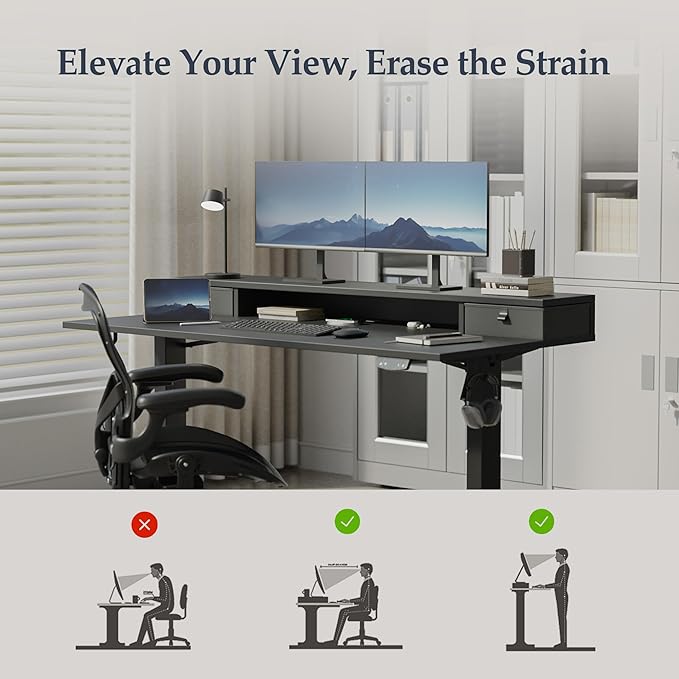 Klicelor 55 Inch Electric Standing Desk with Drawers, Adjustable Height Small Sit Stand Desk for Home Office, Compact Computer Workstation with Storage– Black