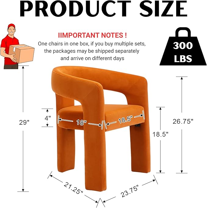 Modern Barrel Dining Chairs Set of 8, Velvet Upholstered Accent Side Chair with Arms Comfy Makeup Vanity Chairs, Dining Living Room Kitchen Chairs, Orange