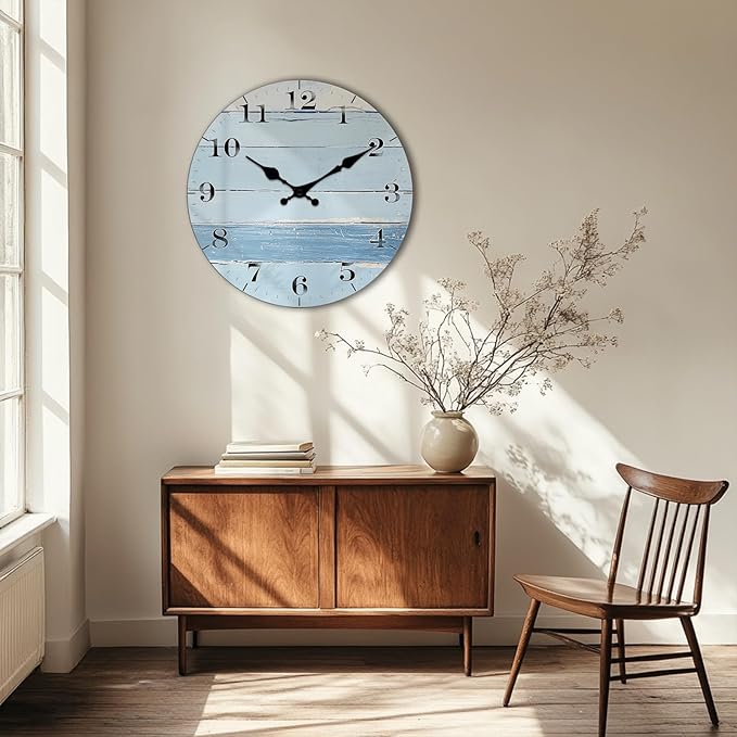 Oversized Wooden Wall Clock for Living Room - 20 Inch Silent Round Clock with Highland Cattle Design, Vintage Clocks Battery Operated Non-Ticking for Living Room Wall Decor