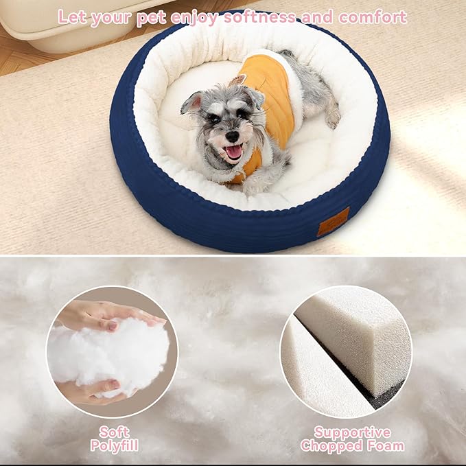 30in Dog Bed Sofa for Small/Medium/Large Dogs, Machine Washable Supportive Foam Pet Couch with Washable Removable Mat and Non-Slip Bottom, Pet Cuddler for Indoor/Outdoor/Car/Cage, Navy Blue