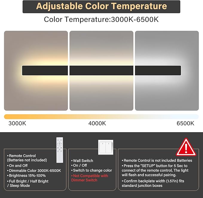 Modern Outdoor Wall Light, 47.3Inch Black LED Dimmable IP65 Waterproof with Remote Outdoor Linear Wall Sconces Exterior Lighting Fixture Porch Wall Light for House, Front Door, Garage