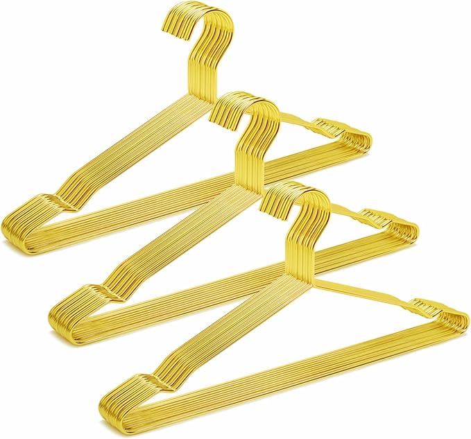 Amber Home 30 Pack 17" Shiny Gold Strong Metal Hanger, Heavy Duty Coat Hangers, Standard Suit Hangers for Jacket, Shirt, Dress