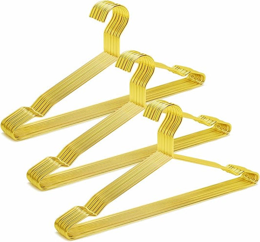 Amber Home 30 Pack 17" Shiny Gold Strong Metal Hanger, Heavy Duty Coat Hangers, Standard Suit Hangers for Jacket, Shirt, Dress
