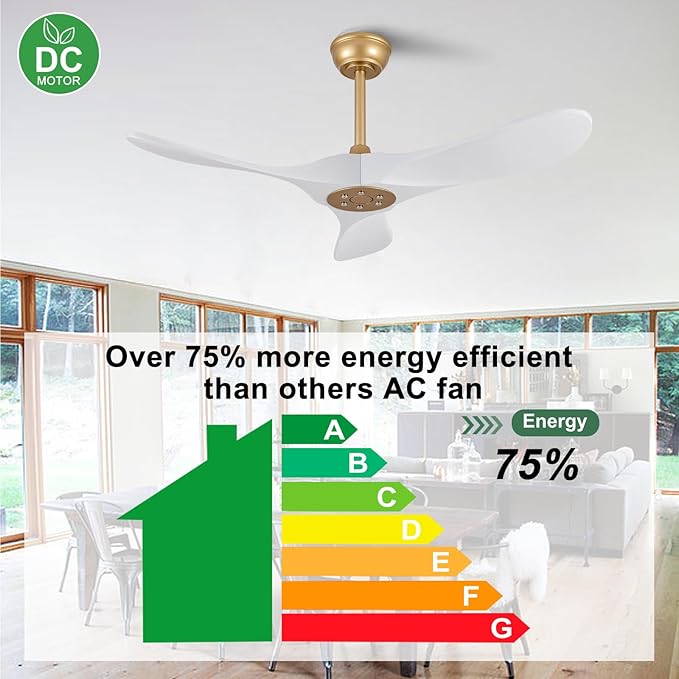 42 Inch Solid Wood Ceiling Fan with Remote,White and Gold, no Light, 6 Speeds, Reversible DC Motor, Modern Ceiling Fans Without Lights for Outdoor Indoor Bedroom Farmhouse,Patios