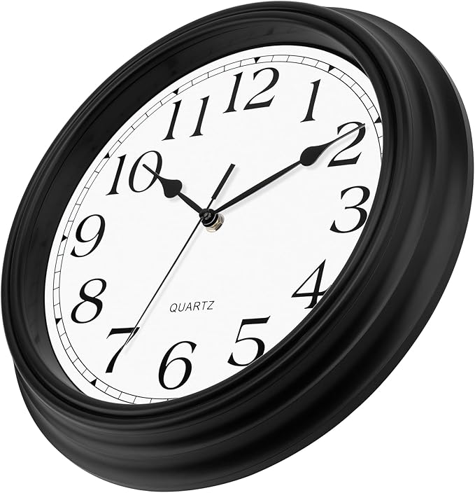 Foxtop 14 Inch Wall Clock Battery Operated Silent Non-Ticking Round Classic Vintage Retro Wall Clock Decorative for Living Room Kitchen Home Office (Black)