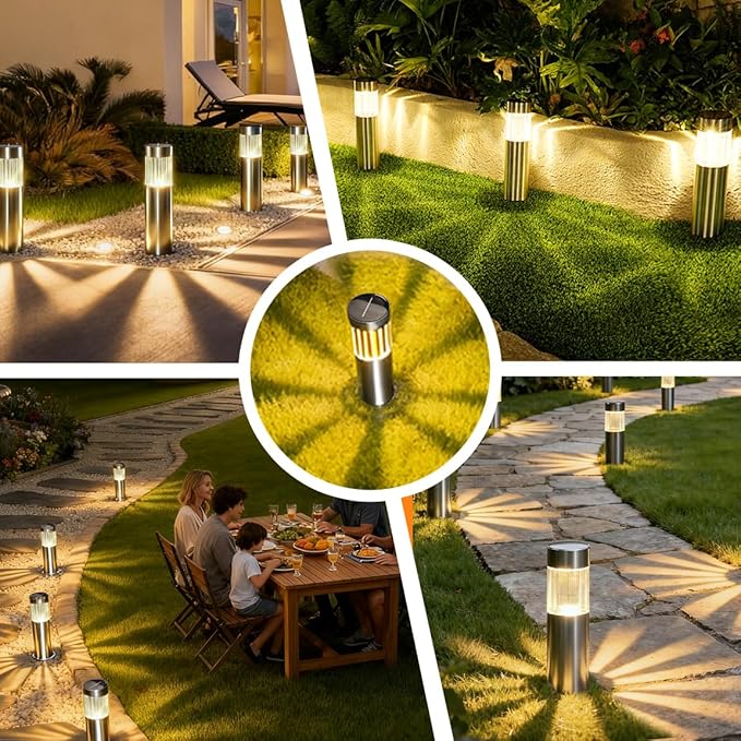 6 Pack Solar Lights Outdoor Waterproof IP65, Bright 35LM 3000K LED Pathway Lamps, Dusk to Dawn Solar Outdoor Lighting, Decorative Garden Lights for Front Porch, Entryway, Poolside, Backyard Decor