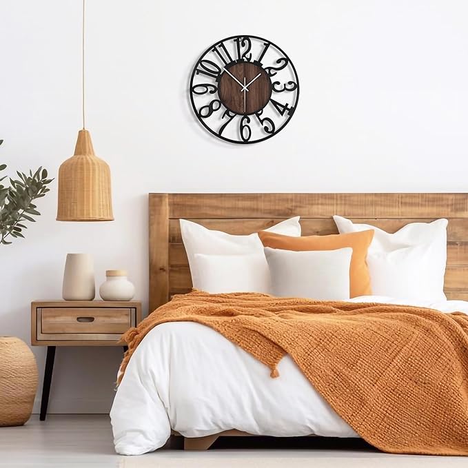 LEIKE 16in Arabic Numeral Wall Clock Battery Operated Black, Silent Non Ticking, Wall Clocks for Living Room Decor, Small Classic for School, Office, Home, Kitchen, Bedroom