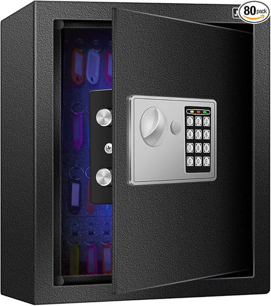 JUGREAT 80 Keys Cabinet with Sensor Light,Electronic Key Safe,Pin Code Keyless Storage Box for Keys,Secure Wall Mount Safe with 80 Key Tags