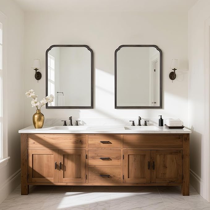 HOMECOOKIN Wood Bathroom Mirrors for Wall Mounted, 30" x 40" Rustic Wood Frame Wall Mirrors Decorative for Living Room or Bedroom Vanity Mirror (BK) B