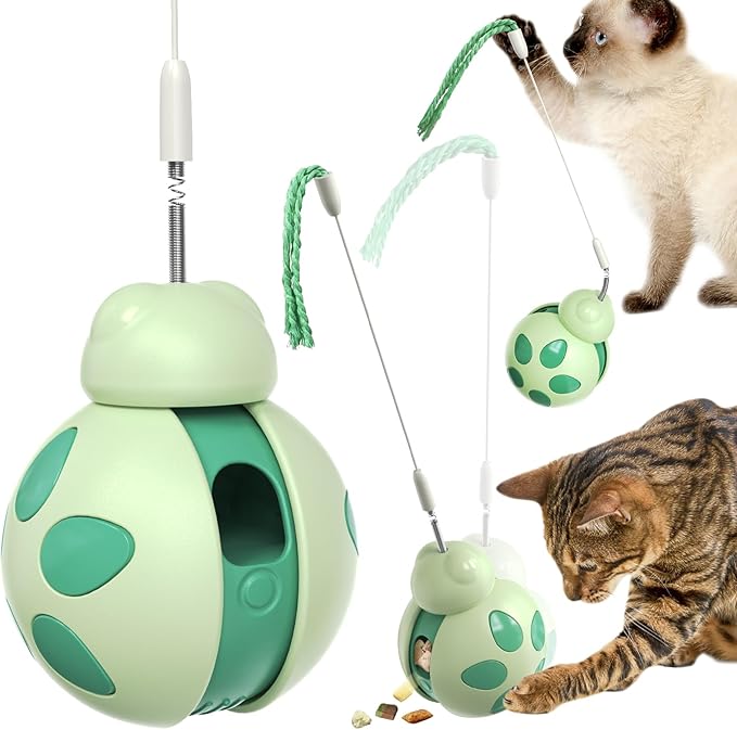 Interactive Cat Toys,Tumbler Design with High-Bounce Teaser Wand,Food Dispense Function for Slow and Healthy Feeder,Suitable for Kittens,Young and Adults Cats on Safe,Funny Play