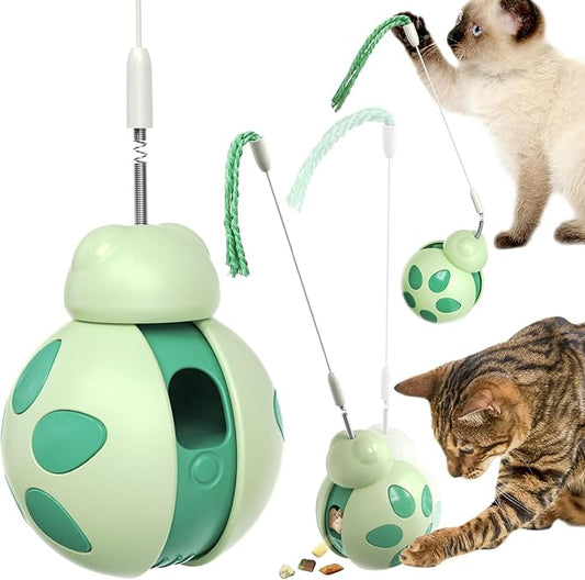 Interactive Cat Toys,Tumbler Design with High-Bounce Teaser Wand,Food Dispense Function for Slow and Healthy Feeder,Suitable for Kittens,Young and Adults Cats on Safe,Funny Play