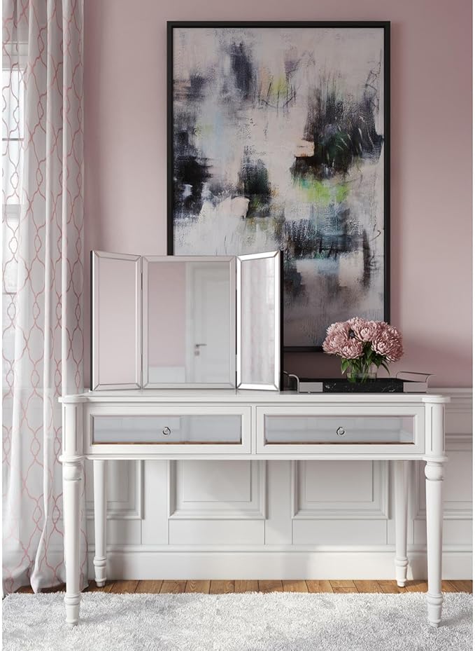 Howard Elliott Tripoli Trifold Vanity Mirror 3 Way TableTop Bedrooms, Bathroom, Makeup Portable Cosmetic & Makeup Mirror with Beveled Edges Tri-fold Mirror, 31 Inch x 21 Inch