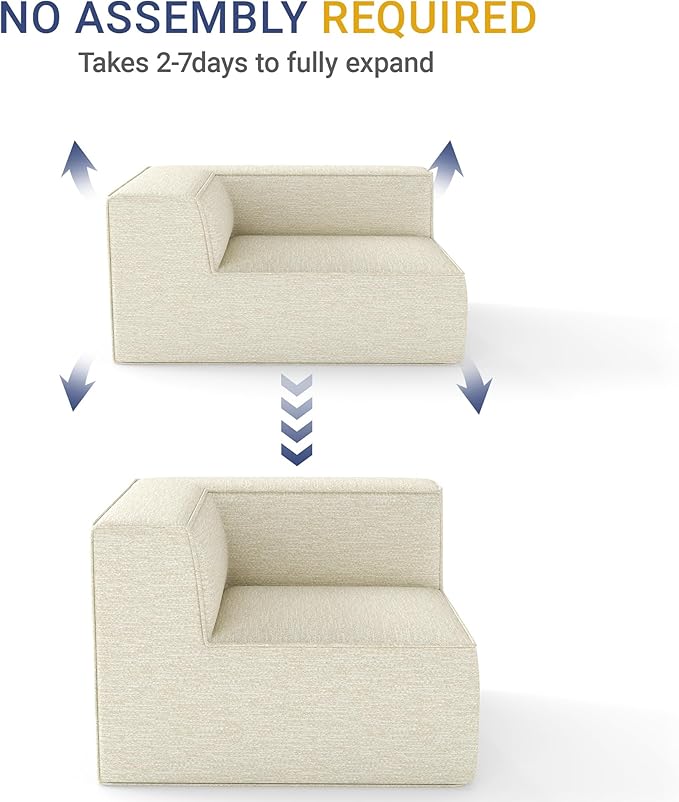 38“ Modular Sectional Sofa Convertible Cube Couch Seat Set, Combine L-Shaped U-Shaped, Free Assembly, Space-Saving for Living Room, Thick Foam Fabric Chenille Beige White (Only Corner)