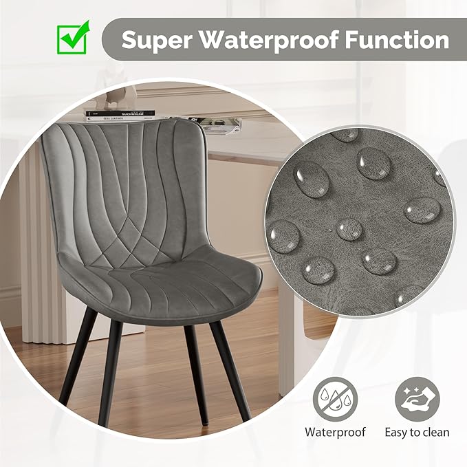 Dining Chair Set of 6 PU Leather Dining Room Chairs Upholstered Comfy Dining Chairs,Modern Kitchen Armless Side Chair with Sturdy Metal Legs,Grey