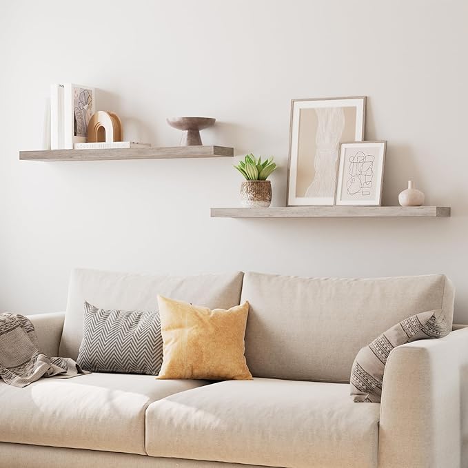 HOOBRO Floating Shelves for Wall, Wall Mounted Shelf Set of 2, 39.4" Hanging Shelf with Invisible Brackets, for Wall in Bathroom, Bedroom, Toilet, Kitchen, Living Room, Office, Greige BG100BJP201