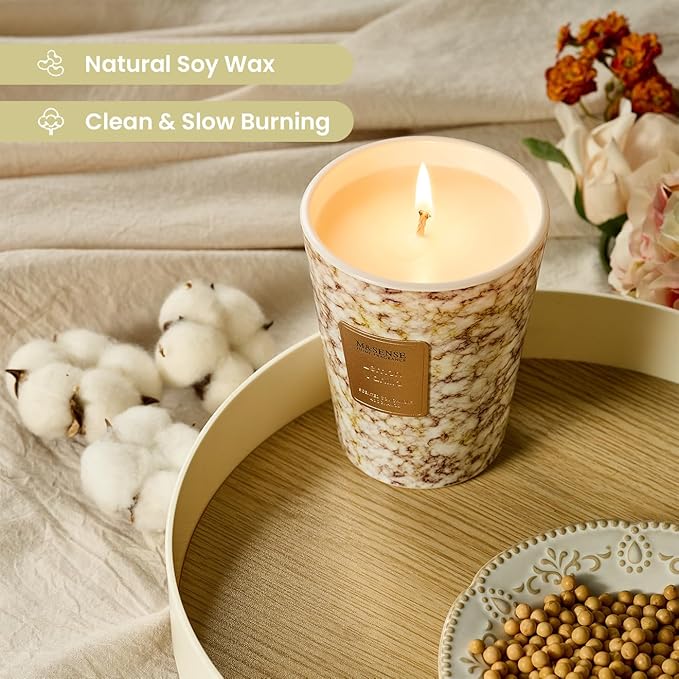 M&SENSE Lemon Vanilla Scented Soy Candle, 3 Wick Highly Scented 14.1 Oz 80H, Aromatherapy Christmas Gift for Women and Men