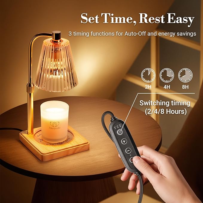 Marycele Candle Warmer Lamp with Timer for Yankee Candles, Adjustable Height Wax Melt Warmer, Birthday Gifts for Mom Women Sister, Vintage Amber Glass Lamp, Thanksgiving Decorations for Home Decor