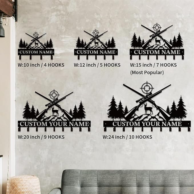 Personalized Custom Name Hunting Deer Wall Key Hooks,Metal Hunting Art Clothes Hooks,Metal Hunting Wall Home Storage Decorative,Hunter For Front Door, Hallway, Kitchen, Bedroom,Keys,Hats (Style K)