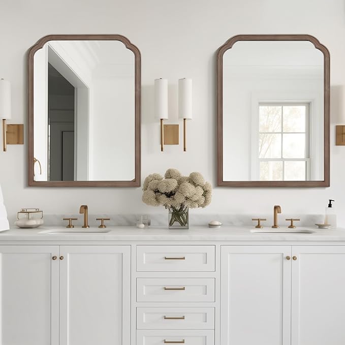 WallBeyond 30" x 40" Wood Bathroom Mirror for Wall Mounted, Rustic Rounded Corner Vanity Mirror for Entryway, Living Room or Bedroom Home Decorative [30" x 40" Walnut]