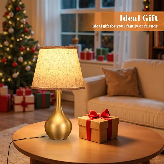 Seealle Touch Table Lamps for Nightstand, 3-Way Dimmable Small Bedroom Lamps for Night Stands, Gold Bedside Lamps for Living Room, Kids Room, End Table(LED Bulb Included)