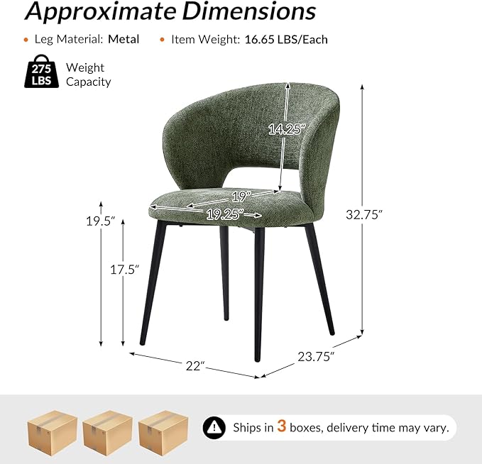 Contemporary Dining Chairs with Armrests – Ergonomic Soft-Padded Seat, Curved Backrest, Matte Black Metal Legs, Comfortable Kitchen & Dining Room Chairs, Set of 6