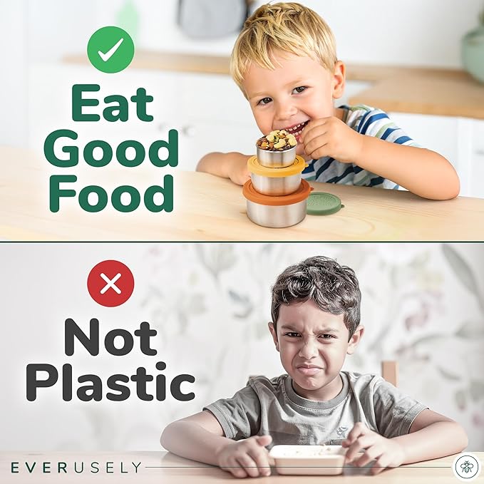 Everusely - Stainless Steel Food Containers - 3 Pack, Muted - Metal Lunch Box - Nesting Snack Containers for Office, Home Food Storage - Leakproof Silicone Lids - Dishwasher and Freezer Safe