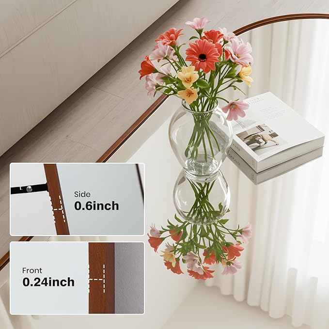 Arched 34x76 Inch Oversize Full Length Mirrors Aluminium Frame in Retro Reddish Brown Wood Looking Free Standing Floor Mirror Full Body Wall Mounted for Bedroom Living Room and Hallway