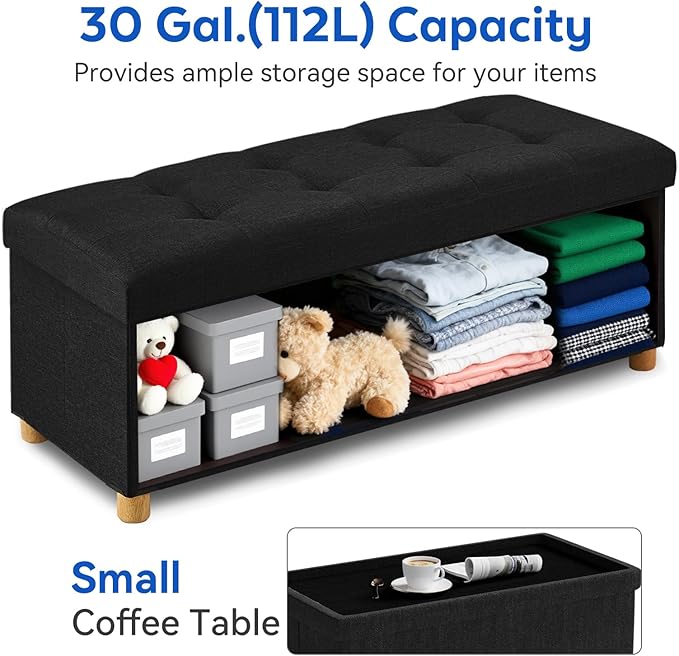 BRIAN & DANY 43 Inches Folding Storage Ottoman Bench, Ottoman with Storage Bench for Bedroom, Living Room, Entryway, Foot Rest with Legs, Black