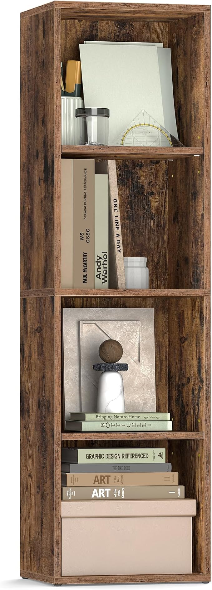 VASAGLE Custos Collection - Bookshelf, 4-Tier Bookcase, Book Shelf, Open Storage Shelf, 9.4 x 11.8 x 41.7 Inches, for Living Room, Home Office, Dining Room, Rustic Brown ULBC434K01