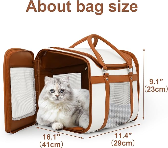 Pet cat and Dog cage Suitable for Medium and Small-Sized Cats, Soft Side cat cage, Sturdy Outer Frame Design, Adjustable Shoulder Strap, Ivory White, Fashionable pet Supplies