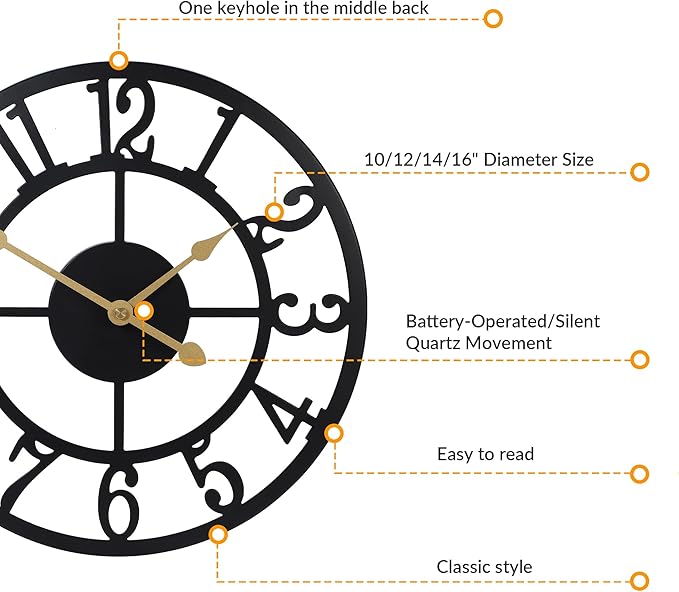 LEIKE Arabic Numeral Wall Clock 12IN Battery Operated Black, Silent Non Ticking, Wall Clocks for Living Room Decor, Small Classic for School, Office, Home, Kitchen, Bedroom