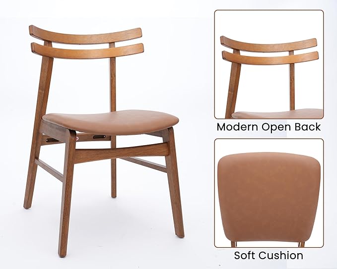 VESCASA 5-Piece Dining Set, 59" L Colonial Oak Rectangle Wood Dining Table with 4 Curved Back Faux Leather Brown Wood Dining Chairs for Dining Room, Kitchen, Restaurant, Dining Set for 4