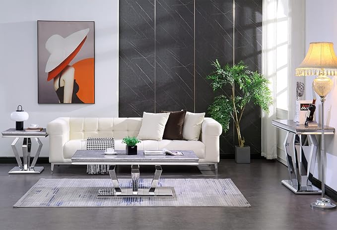 Asday Silver Console Table, Mirrored Sofa Table with Geometric Steel Base, Modern Silver Narrow Rectangular Console Table for Entryway, Living Room, Office, Coffee Bar, Front Hall